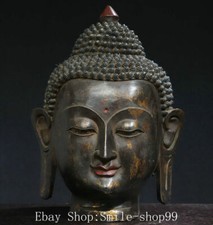 Statua testa di Buddha 12,2" Tibet bronzo puro Shakyamuni Sakyamuni Amitabha