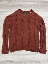 Lovemarks Sweater Women’s Medium Rust Red Distressed Knit Open Shoulder Pullover