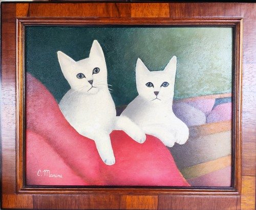Quadro olio naif gatti - olio,
