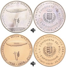 CREMONA Cinquantenario spedizione Umberto Nobile Dittico Medaglie ARGENTO BRONZO