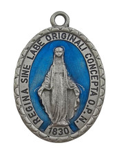Medaglietta Madonna Miracolosa mm.27x41 Metallo Argentato Medaglia Originale  
