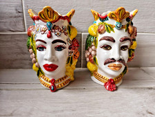 Teste di moro in ceramica di Caltagirone coppia vasi  13cm