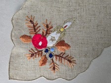 centrino / portacandela Natalizio ricamato a mano in canapa di lino Natale