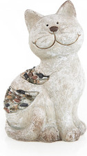 Statuetta Decorativa a Forma Di Gatto in Ceramica Color Bianco Grigio Marrone Id