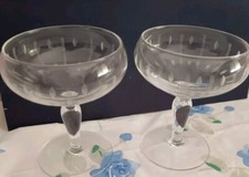 2 Bicchieri  Coppe Champagne Anni 40 Con Disegno Vintage 