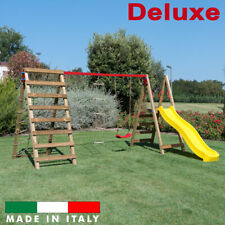 Scivolo in legno Altalena Giochi Giardino per bambini Composizione 4 Deluxe