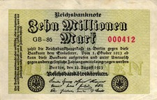 Ro 105a 10 milioni di marchi 1923 FZ:GB BZ:86 piccola stampa KN Breslavia