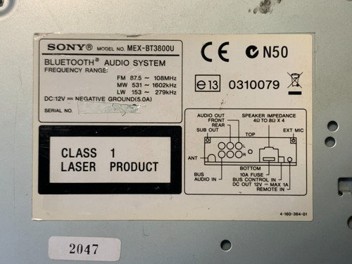 Mex bt3800u autoradio sony - sony, non