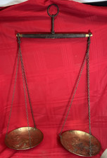 Hanging Equal Arm Beam Scale Brass Wood Vintage Steampunk