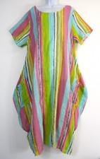 Taglie Forti Donna Lagenlook 100% Cotone a Righe Estate Peso Vestito 16-20