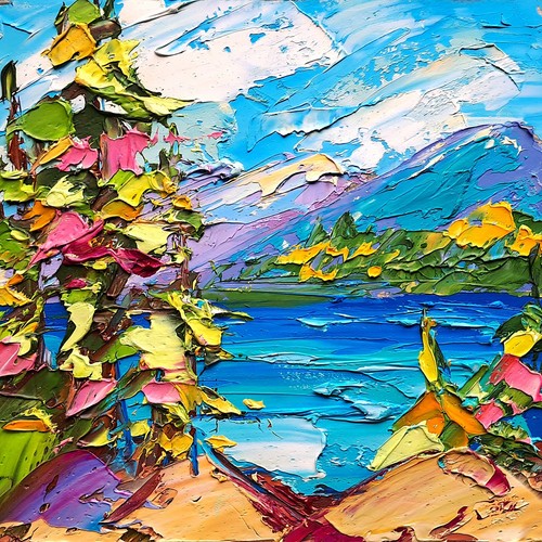 Dipinto olio lago tahoe - dipinto, alberi