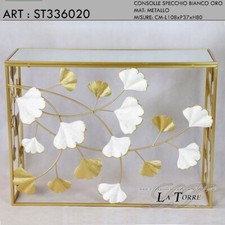 Consolle fiori entratina rettangolare con specchio metallo foglia oro con vetro 