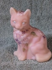 Fenton Gatto Birmano Rosa con Fiori Edizione Limitata #531 Dipinto a Mano S. Fisher