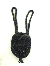 ANTICA BORSETTA DA SERA VINTAGE NERA VETRINI PERLINE VETRO POUCHETTE