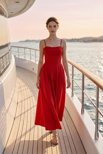 Maxi abito rosso cotone - cotone, sim
