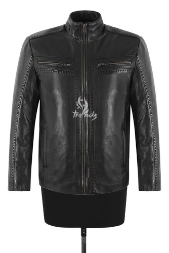 Giacca pelle uomo nera biker