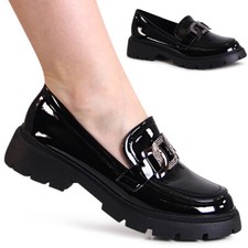 Scarpe Donna Vernice Basse Plateau Glitter Pantofola Chunky Loafer da Infilare