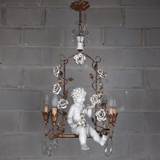 Antico Lampadario Con Putto Su