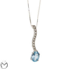 Collana oro bianco 18 kt 750 topazio celeste e diamanti -134/vv-