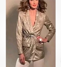 Giacca blazer nuova con etichette Massimo Dutti Zara Trinny paillettes oro metallizzato S UK 8-10