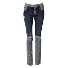 Jeans DOLCE & GABBANA blu bicolore cotone uomo skinny denim IT44/W30/XS 1050usd