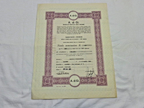 Certificato azionario di - certificato,