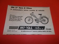 PUBBLICITA' 1954 MOTO  SCOOTER CICLOMOTORE MI-VAL 48 CC FIERA DI MILANO