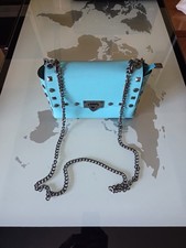 Borsa in vera Pelle Made in Italy con borchie - colore verde/blu tiffany - Nuova