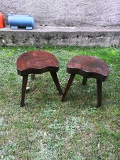 Coppia Sgabelli scagnetto in LEGNO massello verniciati tinta noce