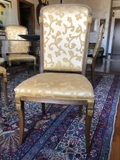 Set di 6 sedie anni 90, legno, imbottitura seta e cotone, fantasia damascata oro