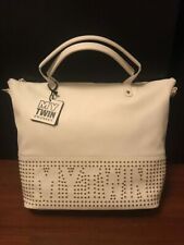borsa my twin twin set bianca ecopelle con borchiette dorate