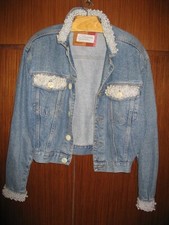 Giubotto in jeans donna con perle di seconda mano vintage