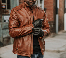 Giacca biker uomo marrone vera