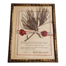 Reliquia Giuseppe Garibaldi quadro con Ramoscello Isola Caprera Firmato Clelia 