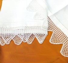 Coppia ASCIUGAMANI LINO/MISTO LINO bordo UNCINETTO, lavorati a mano -100 x 58 cm