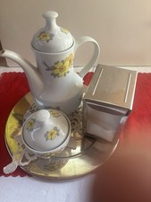 Set Teiera Zuccheriera Vassoio In Silver Plate E Portatovaglioli In Acciaio 