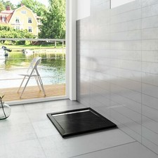 Piatto Doccia Nero Rettangolo in Pietra Vulcanica e Resina Ultraslim Antiscivolo