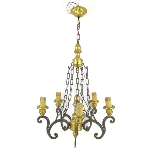 Lampadario antico legno dorato - legno,