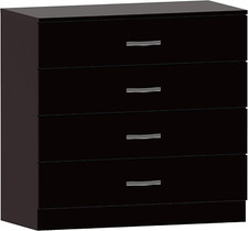 Home Discount Nero Cassettiera, 4 Cassetti Con Maniglie in Metallo E Corridori, 