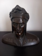 antica SCULTURA STATUA IN BRONZO BUSTO  di Dante Alighieri  Realista Vintage 900