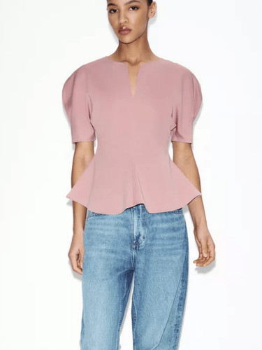 Zara top donna peplo rosa - donna,