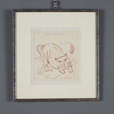 Franco Gentilini Disegno di Gatto Matita su Carta Italia 1969 Originale