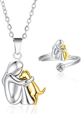 Collana Con Cane,Anelli, Collana Con Abbraccio Di Cane E Ragazza, Ciondolo Con A