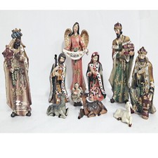 PRESEPE STATUE SET NATIVITA' 10 PZ IN VESTE ANTICA CON BRILLANTINI PRESEPIO