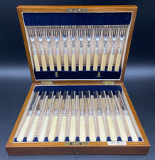 Servizio posate dessert per 12 Walker & Hall Sheffield argentato maniglie avorio