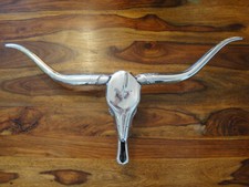Statua da parete testa di toro teschio corna bufalo bisonte manzo scultura argento alluminio corna