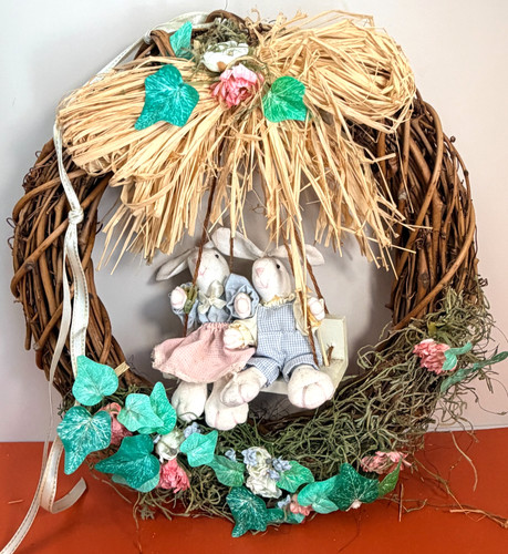 Spring bunny swing wreath - spring,