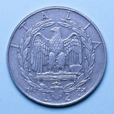 VITTORIO EMANUELE III 2 LIRE 1942 XX IMPERO MOLTO RARO SPL ACCIAIO STEEL COIN