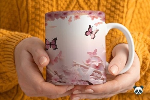 Tazza caffè farfalla - 3d, rosa
