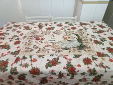 COPRITAVOLO NATALIZIO SANTA CLAUS  IN GOBELIN LUREX SHABBY CHIC
